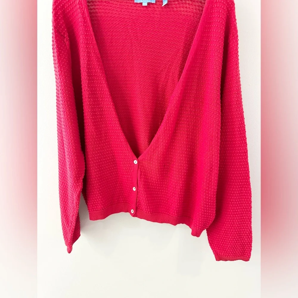 Draper James RSVP V-Neck Textured Cardigan Red Size XXL - Picture 4 of 6